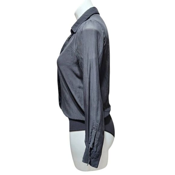 Antonio Melani silk bodysuit blouse top hidden button front black XS - Picture 2 of 7